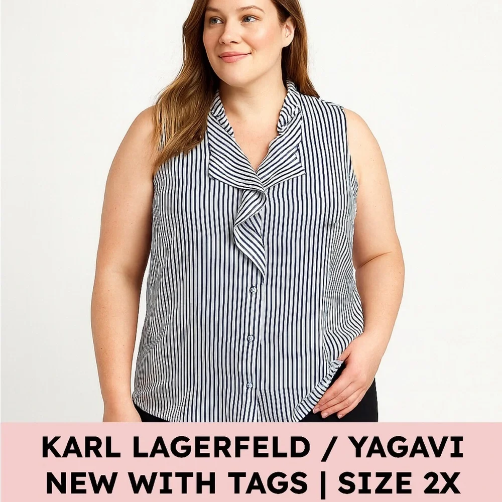 Karl Lagerfeld Women's Black and White Striped Blouse - Picture 14 of 14
